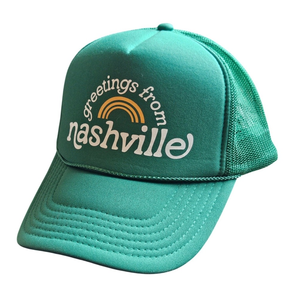 OTTO Greetings From Nashville Trucker Hat Green Foam Mesh Snapback Cap